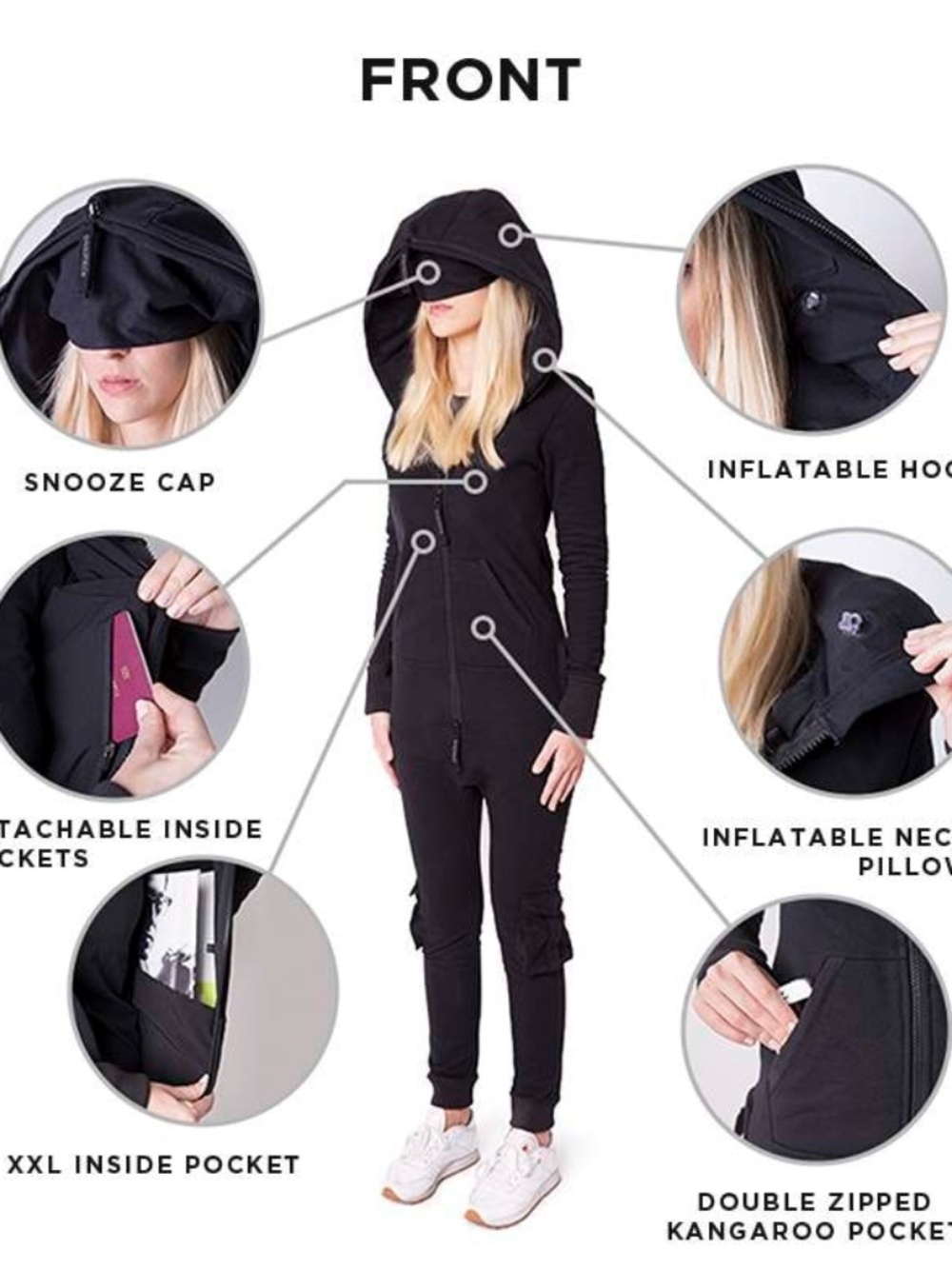 NWT Onepiece S Travel jumpsuit navy inflatable neck pillow